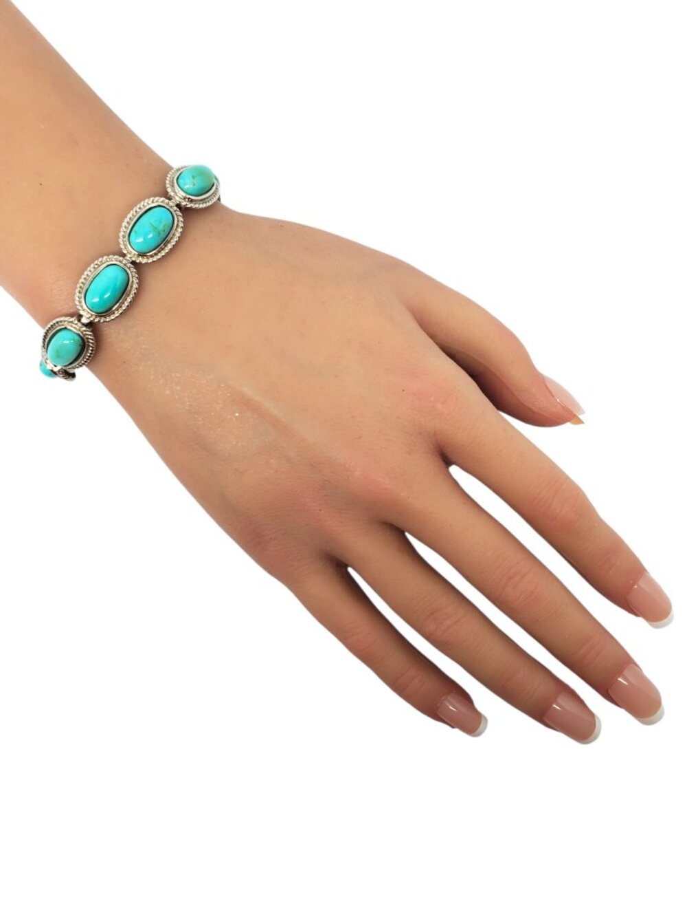 Sterling Silver Turquoise Oval Link Bracelet #24640 - Picture 2 of 10